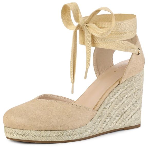 Allegra K Shoes - Closed Toe Espadrilles Wedges Tie Up Wedge Sandals Beige
